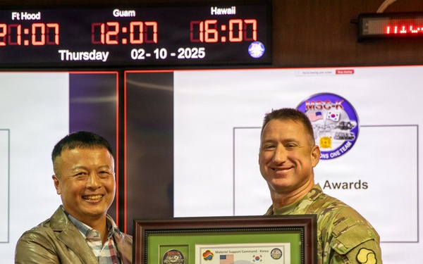 Mr. Kwon, Ki Paek, Mr. Choe, Hang Pae, and Mr. Chong, Su Ho from the MSC-K Safety Office were recognized with the United States Army Mishap Prevention Award of Accomplishment on Oct. 2.