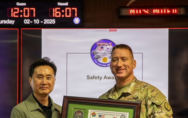 Mr. Kwon, Ki Paek, Mr. Choe, Hang Pae, and Mr. Chong, Su Ho from the MSC-K Safety Office were recognized with the United States Army Mishap Prevention Award of Accomplishment on Oct. 2.