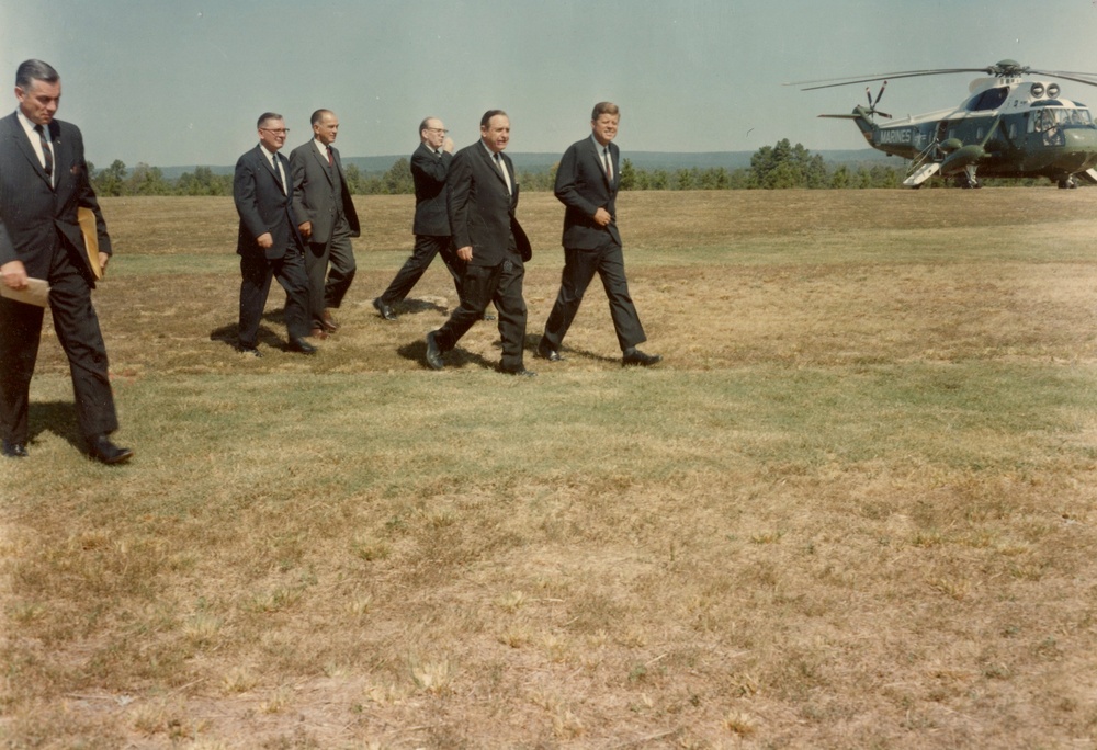 President John F. Kennedy arrives at Greers Ferry Dam dedication