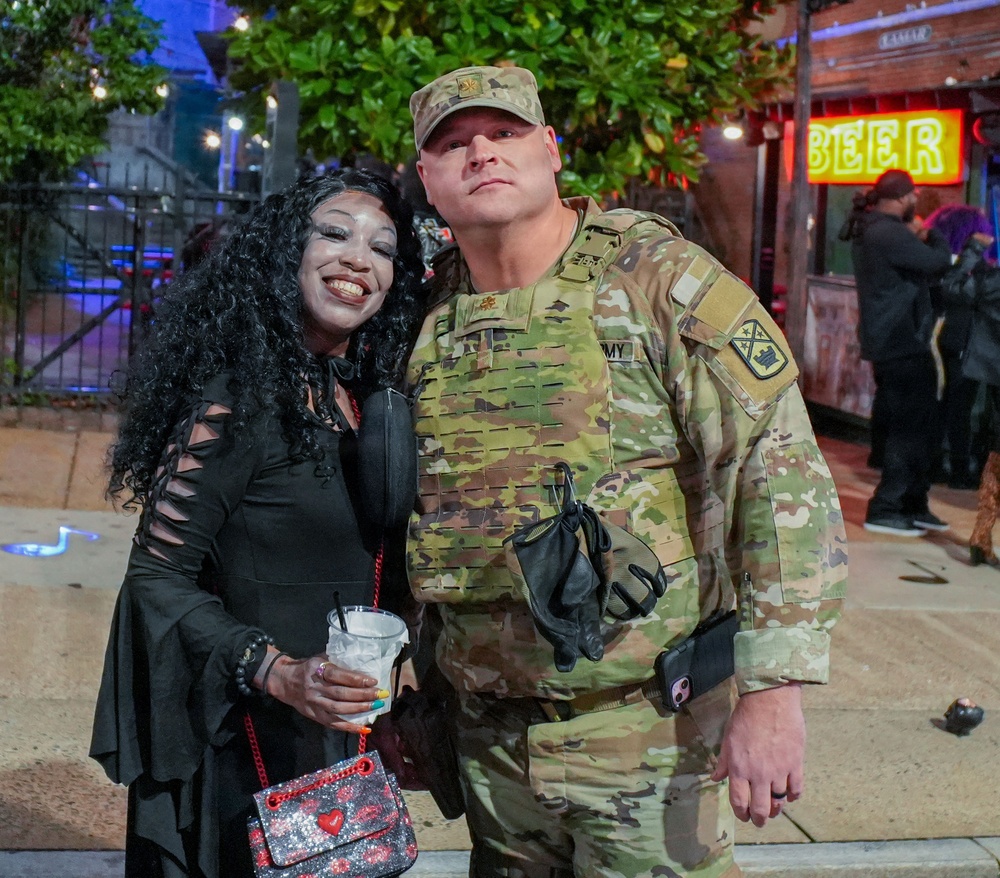 Tennessee National Guard patrol Beale Street on Halloween