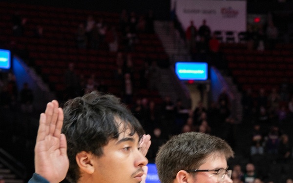 Future Sailors take part in oath of enlistment during Blazers game