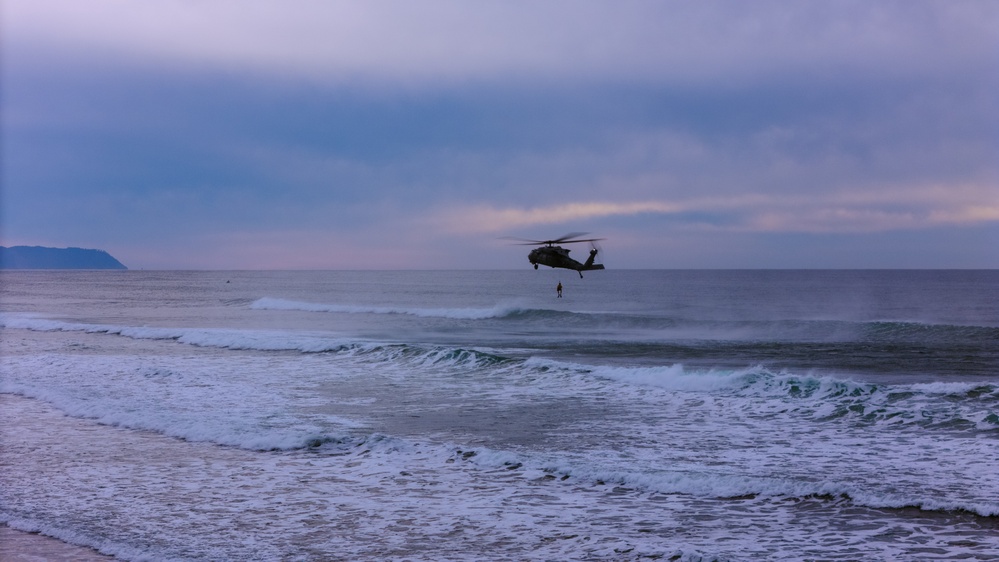 Coast Guard Aircrews Train in Surf with Air Force PJs at Fort Stevens