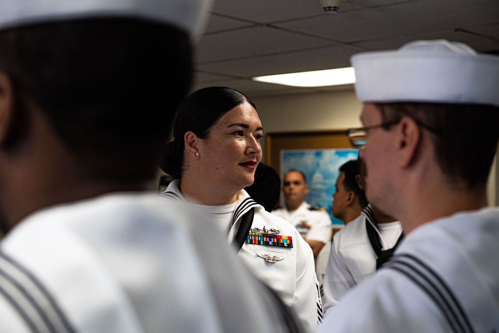 Stennis Operations Department Holds Service Dress Whites Inspection