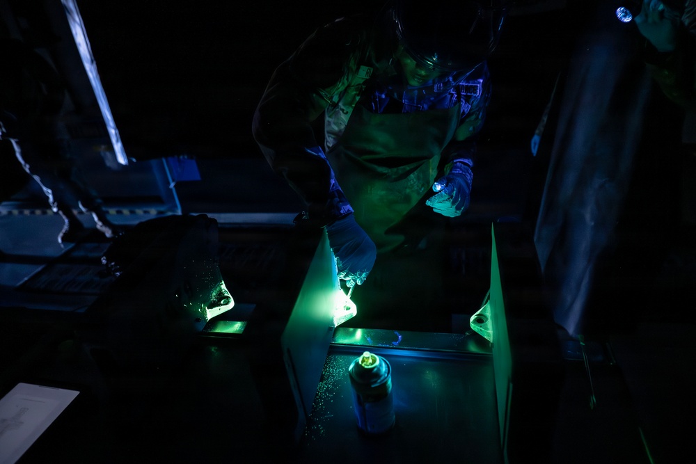169th Maintenance Squadron Airmen conduct nondestructive inspection