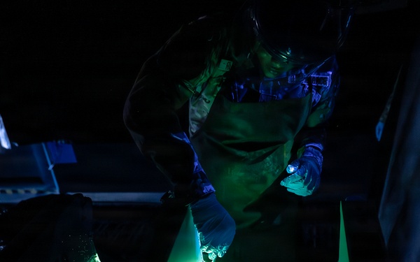 169th Maintenance Squadron Airmen conduct nondestructive inspection