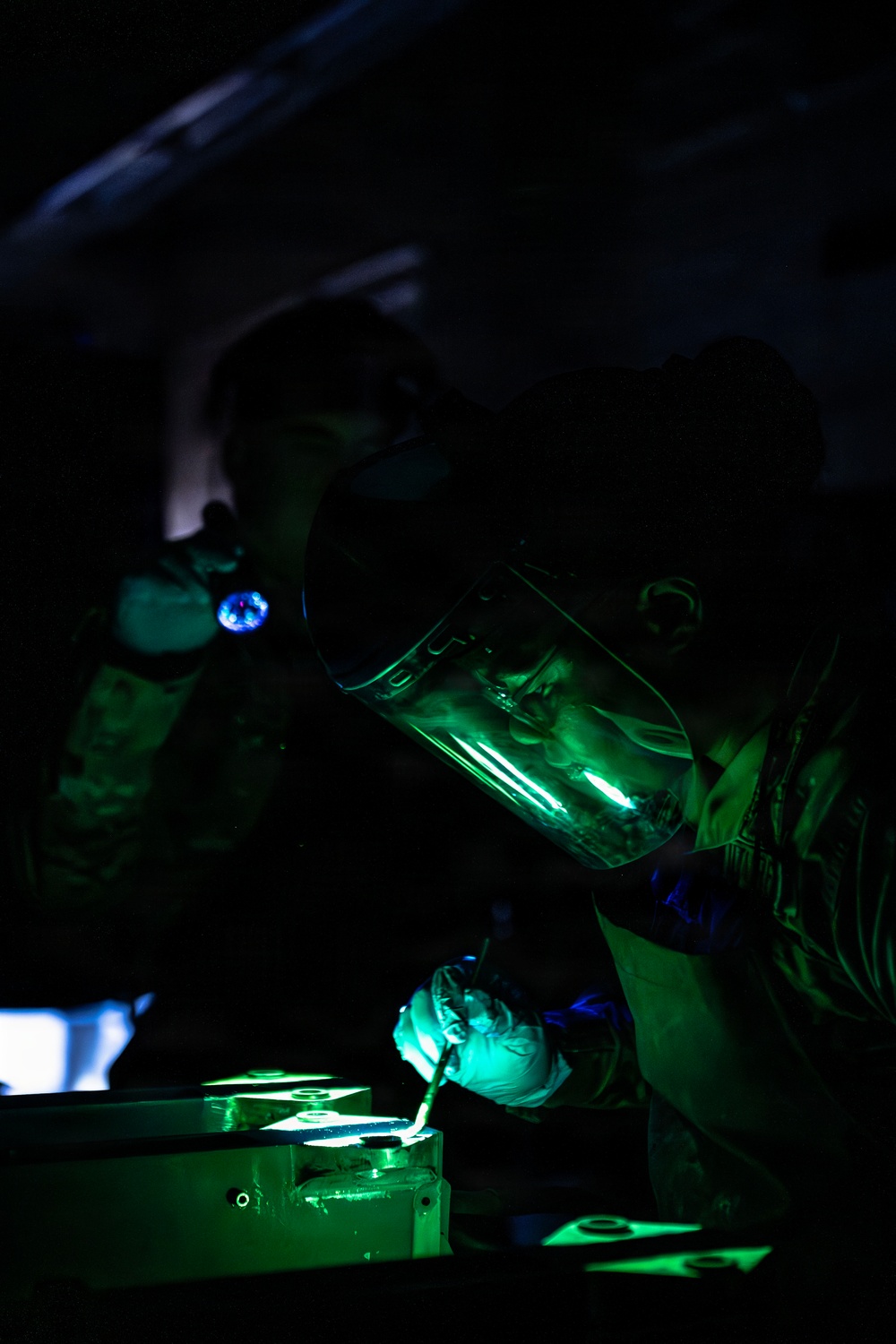 169th Maintenance Squadron Airmen conduct nondestructive inspection