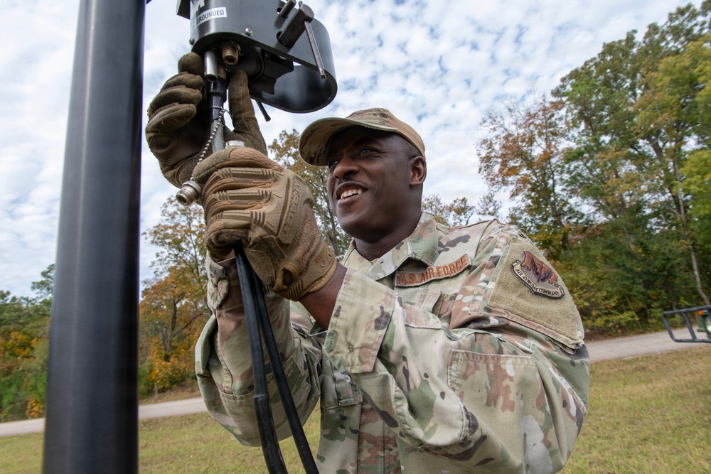 245th Combat Airfield Operations Squadron Airmen conduct field setup and teardown training at McEntire