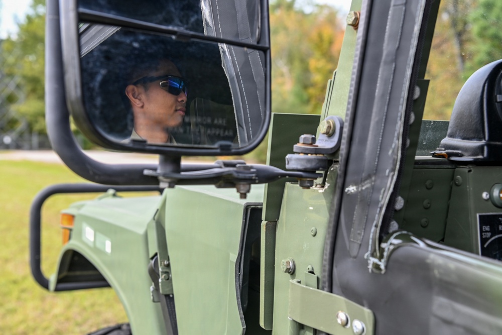 245th Combat Airfield Operations Squadron Airmen conduct field setup and teardown training at McEntire