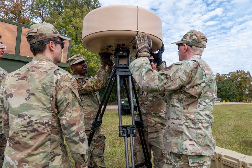 245th Combat Airfield Operations Squadron Airmen conduct field setup and teardown training at McEntire