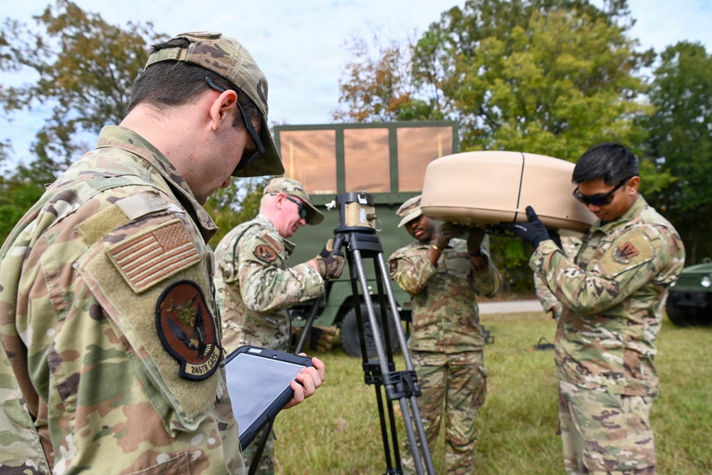 245th Combat Airfield Operations Squadron Airmen conduct field setup and teardown training at McEntire
