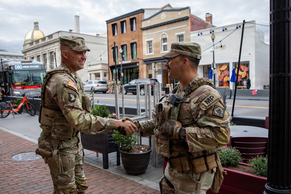Joint Task Force Magnolia leadership visits troops on patrol in Washington, D.C.