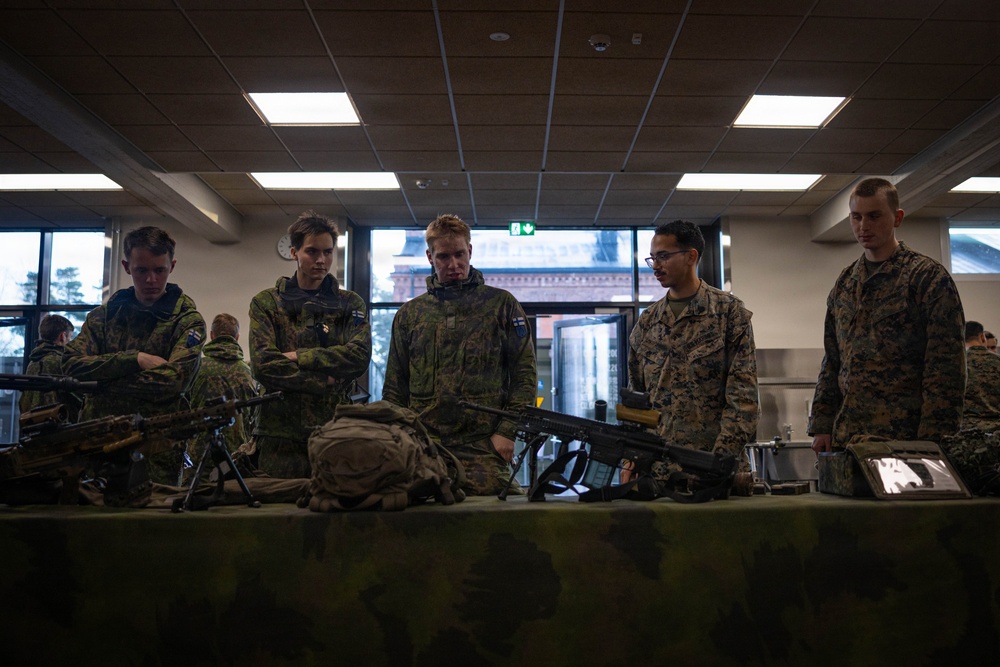 U.S. Marines attend a static display hosted by Finnish and German service members