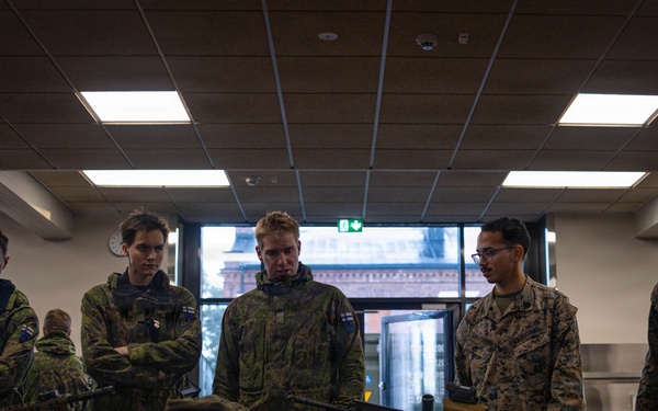 U.S. Marines attend a static display hosted by Finnish and German service members