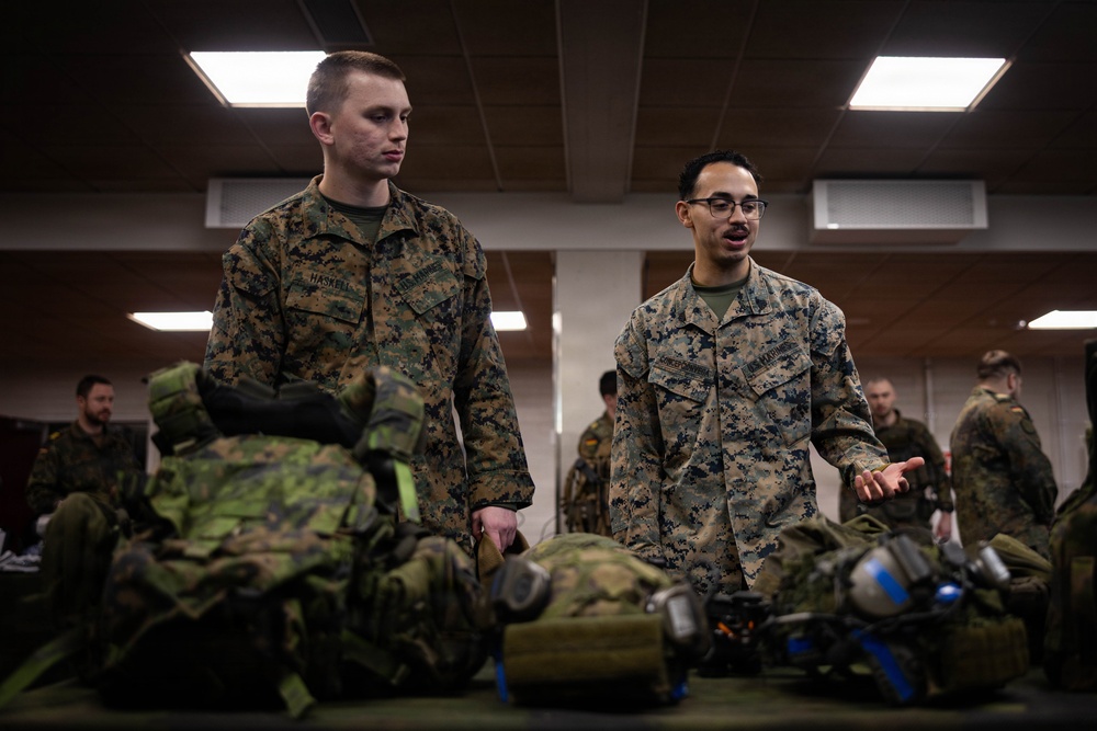 U.S. Marines attend a static display hosted by Finnish and German service members
