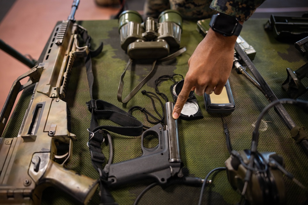 U.S. Marines attend a static display hosted by Finnish and German service members