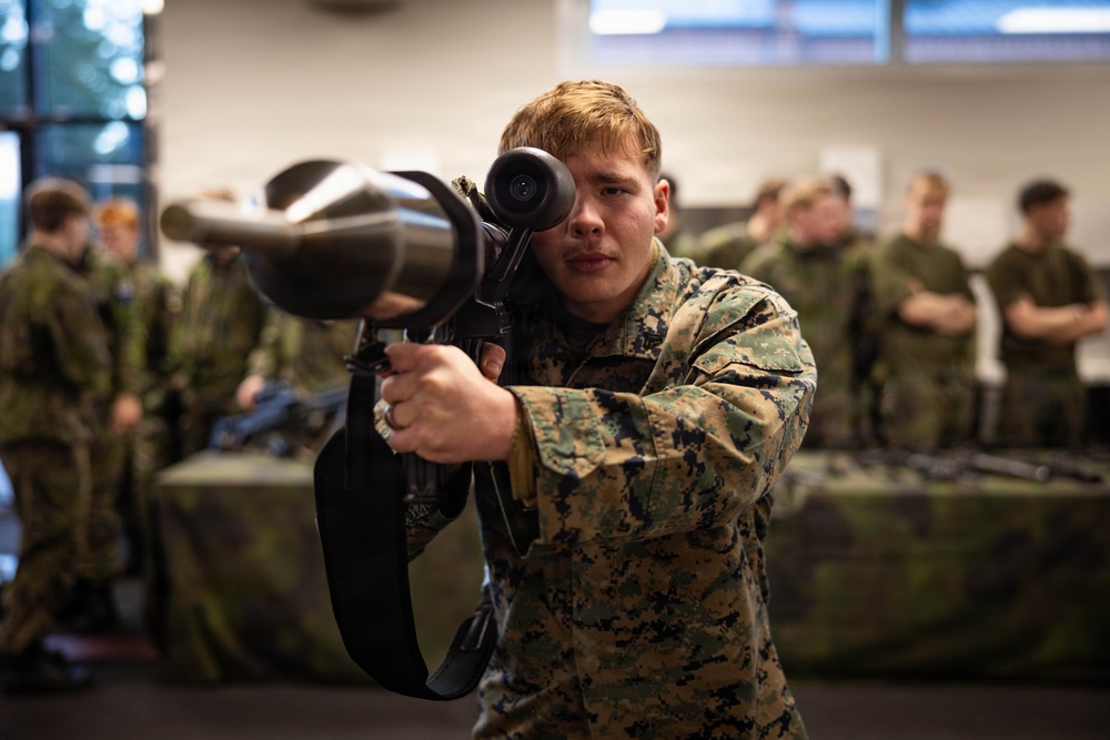 U.S. Marines attend a static display hosted by Finnish and German service members
