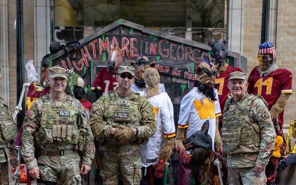 Joint Task Force Magnolia leadership visits troops on patrol on Halloween