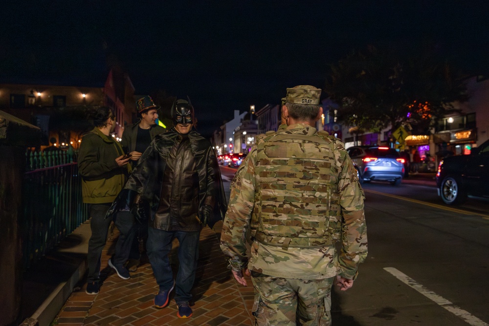 Joint Task Force Magnolia leadership visits troops on patrol on Halloween