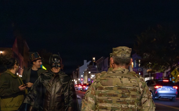 Joint Task Force Magnolia leadership visits troops on patrol on Halloween