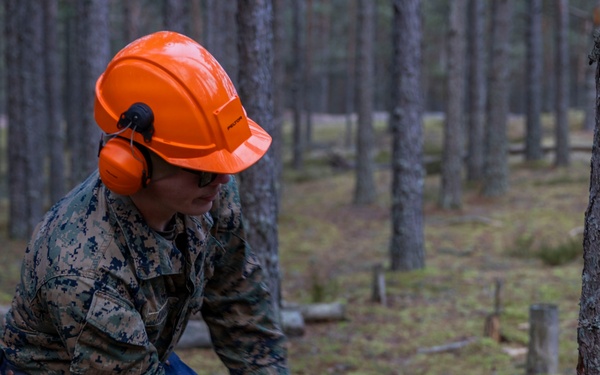 U.S. Marines with MWSS-273 and CLB-6 participate in tree falling operations