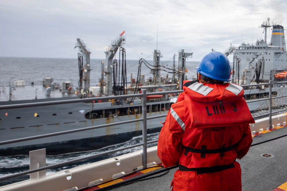 USS Kearsarge Conducts Replenishment At Sea