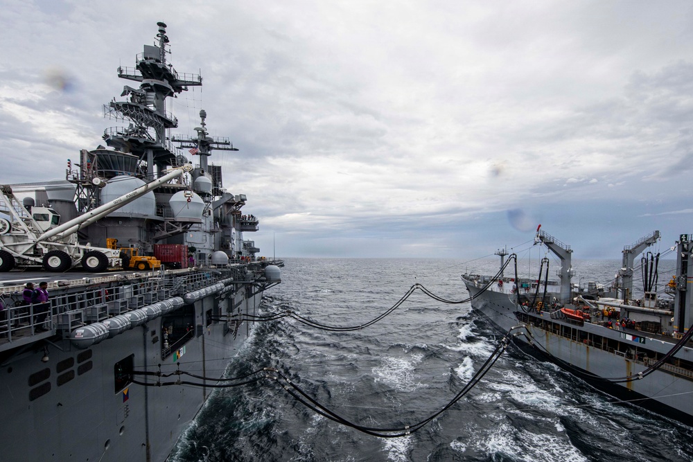 USS Kearsarge Conducts Replenishment At Sea
