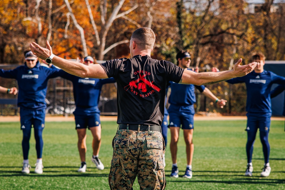 U.S. Marines with MAFCE challenge the George Washington University baseball team
