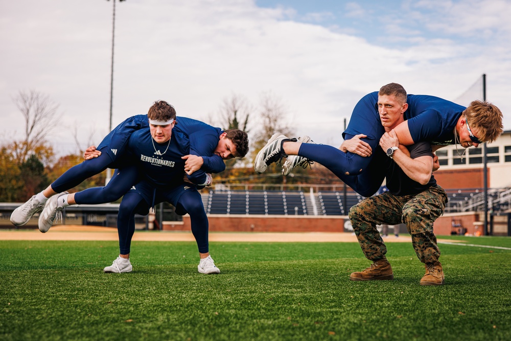 U.S. Marines with MAFCE challenge the George Washington University baseball team