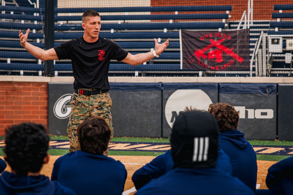 U.S. Marines with MAFCE challenge the George Washington University baseball team