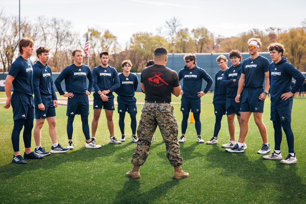 U.S. Marines with MAFCE challenge the George Washington University baseball team