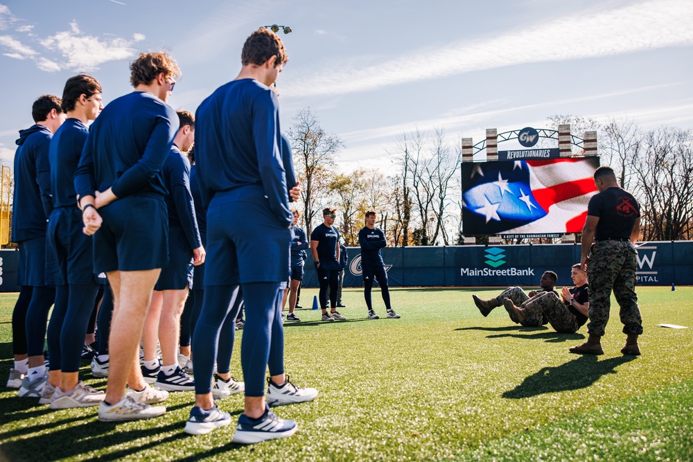 U.S. Marines with MAFCE challenge the George Washington University baseball team