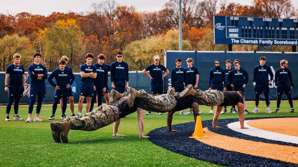 U.S. Marines with MAFCE challenge the George Washington University baseball team
