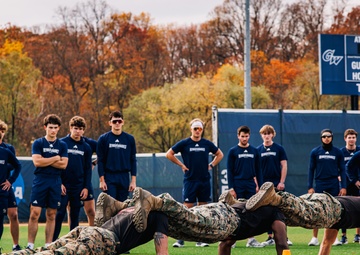 U.S. Marines with MAFCE challenge the George Washington University baseball team