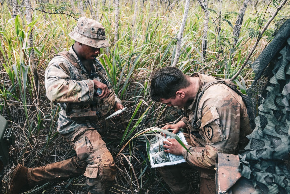 Soldiers plot points on map