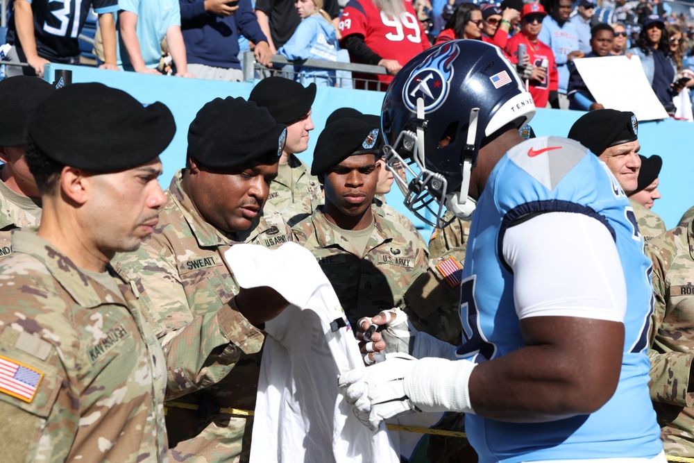 NFL player Lloyd Cushenberry III Signs Shirt for Soldier