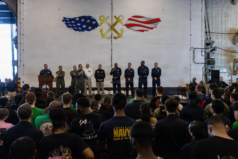 USS Gerald R. Ford (CVN 78) Conducts All-Hands Call