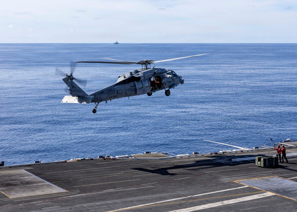 USS Gerald R. Ford (CVN 78) Conducts VERTREP with USS Bainbridge (DDG 96)