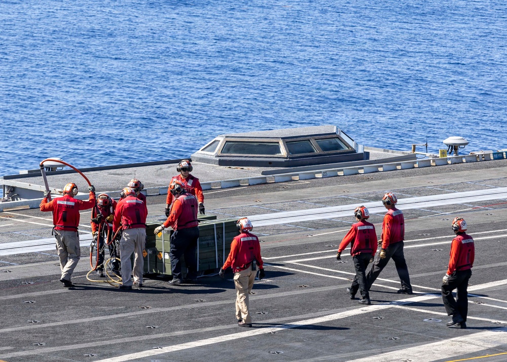 USS Gerald R. Ford (CVN 78) Conducts VERTREP with USS Bainbridge (DDG 96)