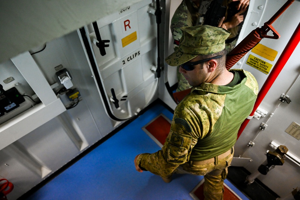 Coalition forces conduct close quarters combat training during Exercise Ferocious Falcon 6