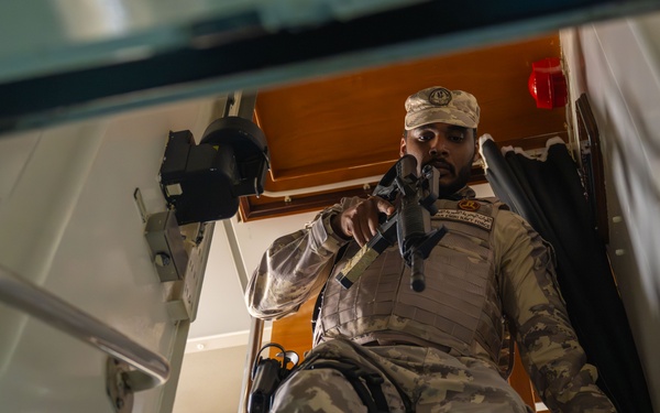 Coalition forces conduct close quarters combat training during Exercise Ferocious Falcon 6