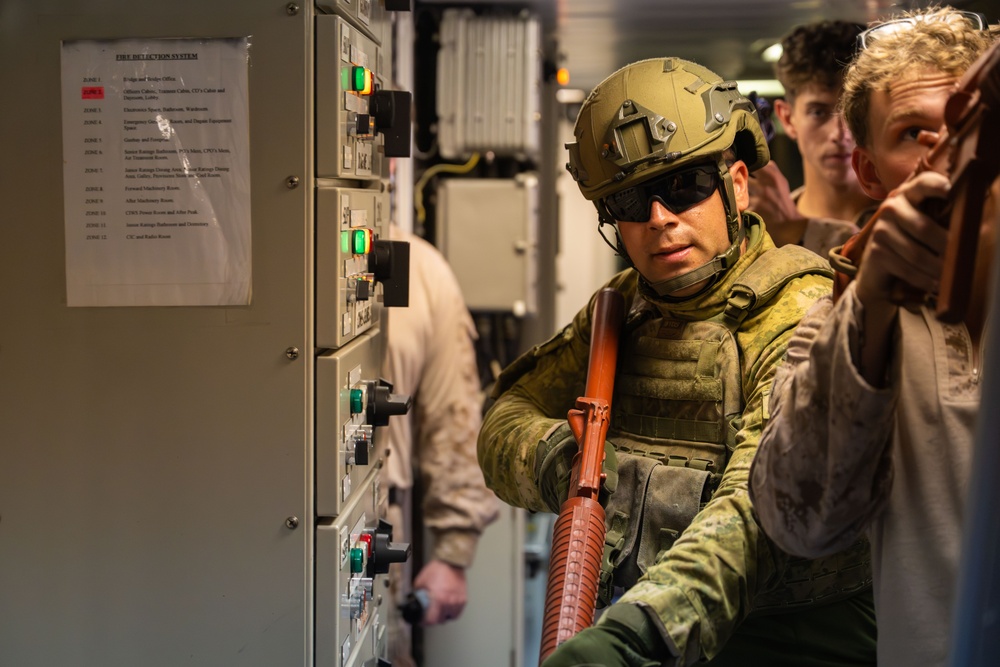 Coalition forces conduct close quarters combat training during Exercise Ferocious Falcon 6