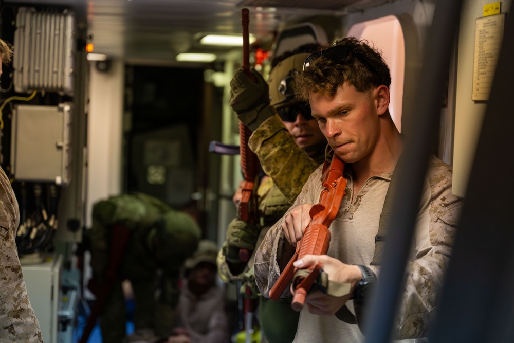 Coalition forces conduct close quarters combat training during Exercise Ferocious Falcon 6