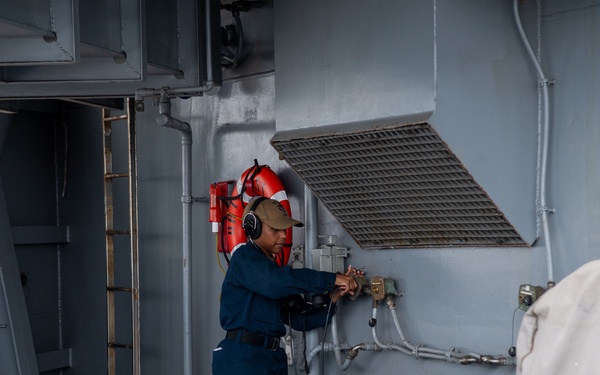 USS Essex conducts Sea and anchor as it departs Naval Base San Diego
