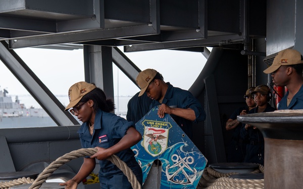 USS Essex conducts Sea and anchor as it departs Naval Base San Diego