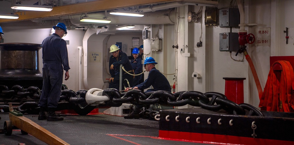 USS Essex conducts anchor drop testing while underway