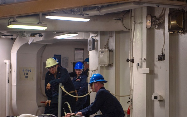 USS Essex conducts anchor drop testing while underway