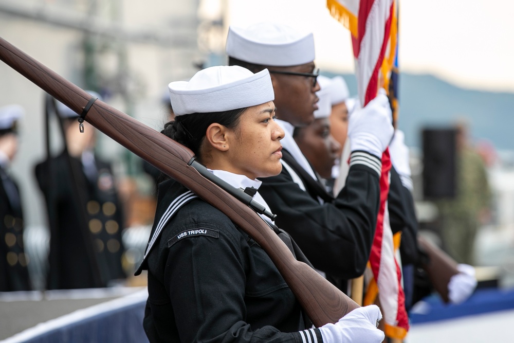 USS Tripoli Holds Change of Command Ceremony