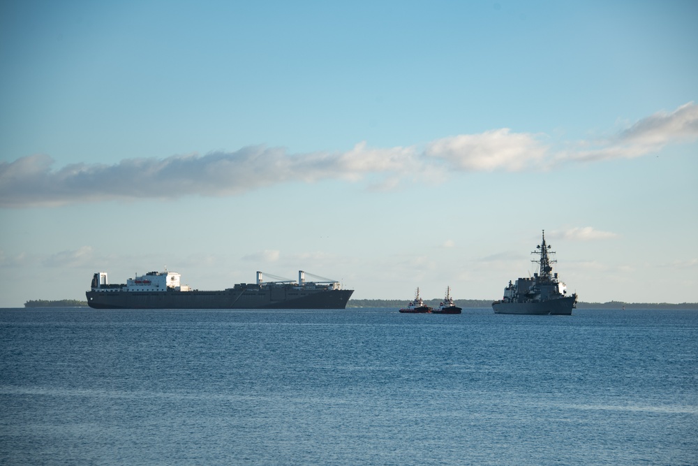 JS Harusame (DD 102) pulls in to NSF Diego Garcia