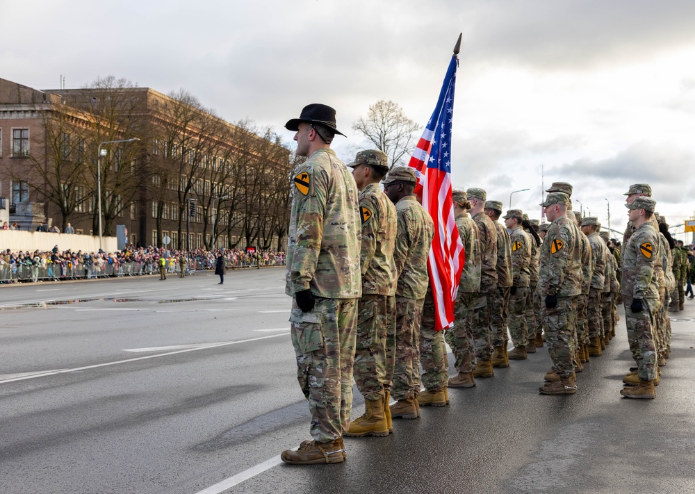 U.S. Army Soldiers participate in Latvia's Independence Day parade