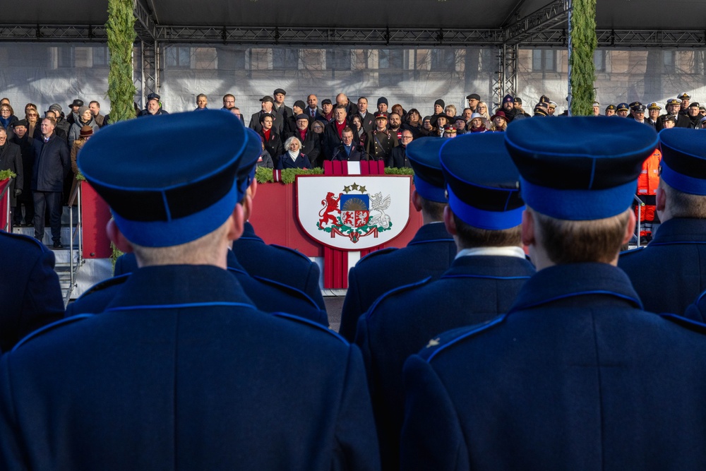 Latvian President Edgars Rinkēvičs delivers a message to the public